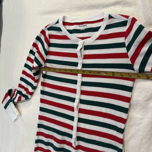 Old Navy Union Suit Red Ivory Green Stripe One Piece Size Small Pajamas - Picture 11 of 11
